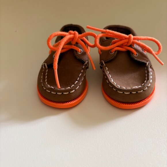 SPERRY TOPSIDERS BOAT DECK SHOES Toddler 2 Month Slip On Casual Comfort Orange - Picture 2 of 5